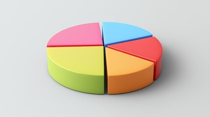 Obraz premium Minimalist D pie chart with labeled parts and soft shadows, light grey background