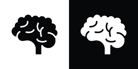 Brain icon in flat black solid vector set
