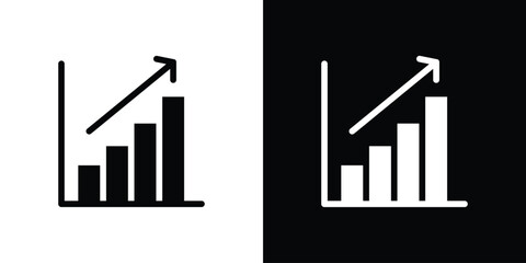 Business performance icon in flat black solid vector set