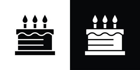 Cake birthday icon in flat black solid vector set