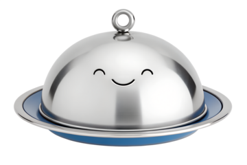 Adorable Silver Food Dome Server with Blue Base Perfect for Serving Dishes with a Smile