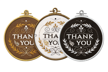 Elegant Thank You Embroidery Hoops Gold, Ivory, Black Designs