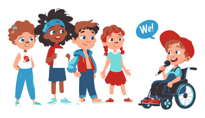 Diverse Children Joyfully Engaging in Activity with a Wheelchair User