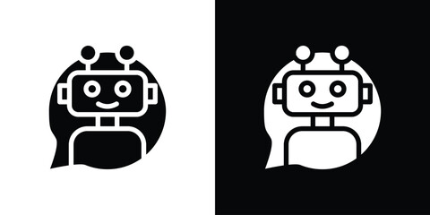 Chatbot speech bubble icon in flat black solid vector set