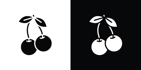 Cherry icon in flat black solid vector set
