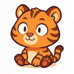 Cute cartoon tiger character with a friendly expression, perfect for children's books, educational materials, and playful branding. Adds charm and joy to any project.