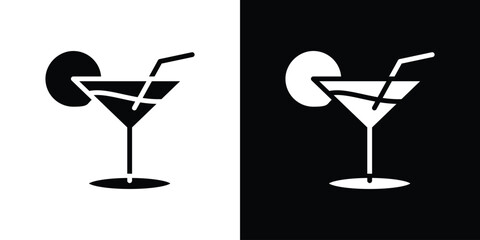 Citrus Martini glass icon in flat black solid vector set