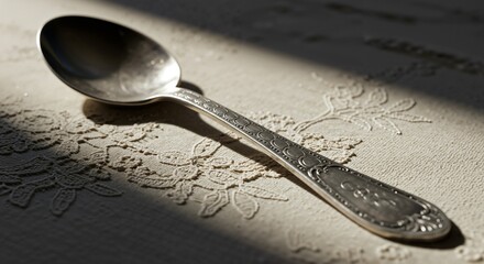 Elegant Silver Spoon on Textured Tablecloth in Dramatic Lighting