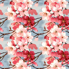 Cherry Blossoms with soft pink petals - Seamless Pattern Oil Painting