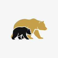 Stylized black bear logo with parent and cub silhouettes walking together. Minimalist, elegant design on white background. Perfect for branding with a protective or family theme.