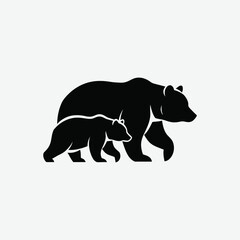 Stylized black bear logo with parent and cub silhouettes walking together. Minimalist, elegant design on white background. Perfect for branding with a protective or family theme.