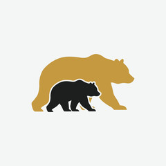 Stylized black bear logo with parent and cub silhouettes walking together. Minimalist, elegant design on white background. Perfect for branding with a protective or family theme.