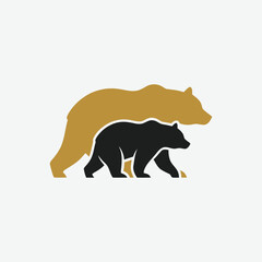 Stylized black bear logo with parent and cub silhouettes walking together. Minimalist, elegant design on white background. Perfect for branding with a protective or family theme.