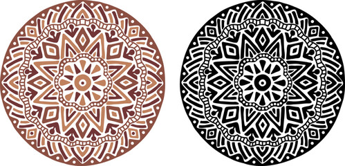 African decorative circle ornament vector illustration. Hand drawn circular ethnic art for bohemian interior design. Tribal pattern for plate, rug or other round printing design. Ring embroidery art.