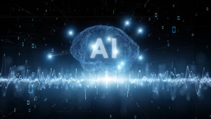Artificial intelligence cyberspace with ai brain illustration.