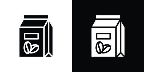 Coffee paper bag icon in flat black solid vector set