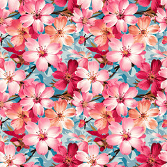 Cherry Blossoms with soft pink petals - Seamless Pattern Oil Painting
