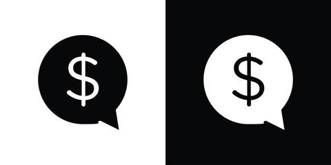 Comment dollar icon in flat black solid vector set