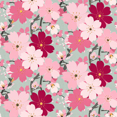 Cherry Blossoms with soft pink petals - Seamless Pattern Oil Painting