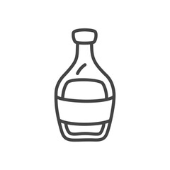 Cute wine icon. Monochrome hand drawn illustration of glass bottle on white background. Vector 10 EPS.
