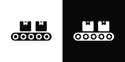 Conveyor belt icon in flat black solid vector set