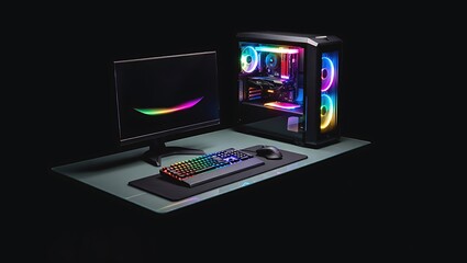 RGB Gaming PC Setup High-Performance Desktop Computer with Illuminated Keyboard and Mouse