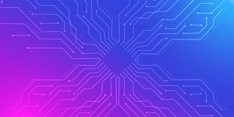 Obraz premium Digital technology banner pink blue background concept with technology line light effects, abstract tech, illustration vector for graphic design