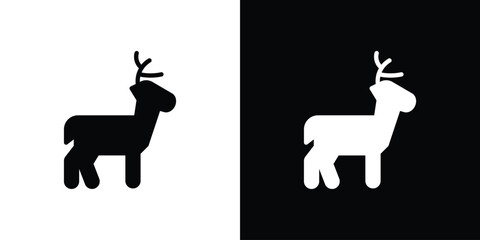 Deer icon in flat black solid vector set