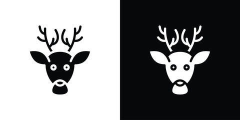 Deer rudolph icon in flat black solid vector set