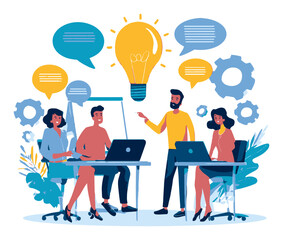 Fototapeta premium Engaging Team Working Together on Ideas and Solutions in a Modern Environment
