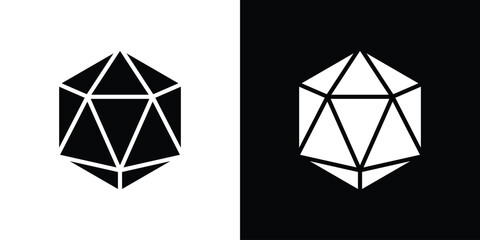 Dice d20 icon in flat black solid vector set