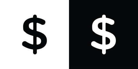 Dollar icon in flat black solid vector set