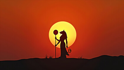 Anuket goddess serene standing against vibrant sunset