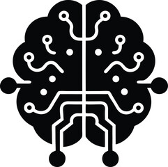Simple minimalist black silhouette design of an artificial intelligence brain icon