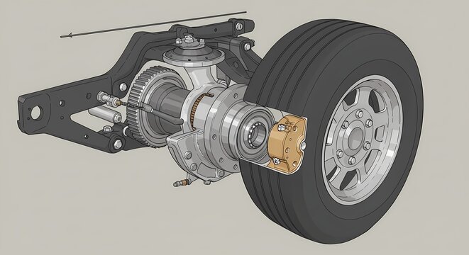 Detailed technical illustration of a heavy-duty truck rear axle assembly with hub reduction gear and differential components