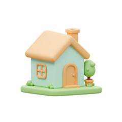 Miniature Pastel House with Tiny Tree A Charming Scene isolated on transparent baackground