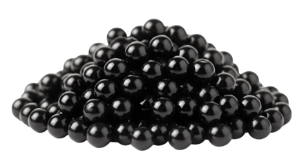 Black tapioca pearls for bubble tea ingredients boba balls dessert food drink sweet round shiny delicious heap on transparent background