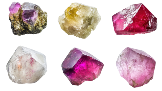 Collection of Colorful Raw Gemstones in Various Shapes and Sizes with Transparent Background