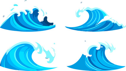 Vector illustration of blue splash water ocean and waves in summer