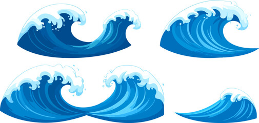 Vector illustration of blue splash water ocean and waves in summer