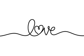 Continuous line art love word with heart