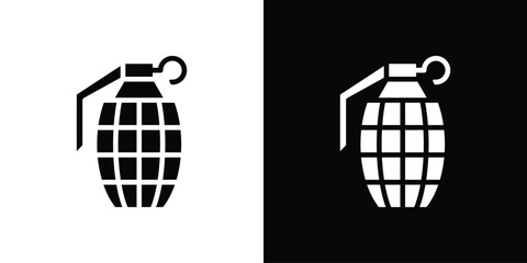Hand grenade icon in flat black solid vector set