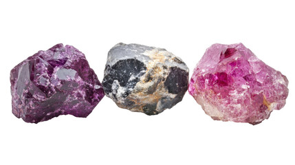 Fototapeta premium Natural, Raw Amethyst and Quartz Gemstones Displayed on Transparent Background