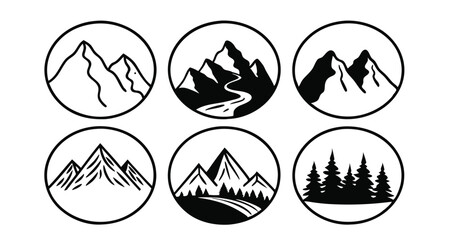 Mountain silhouette icon vector set illustration for logo. Collection of black mountain peak icons.