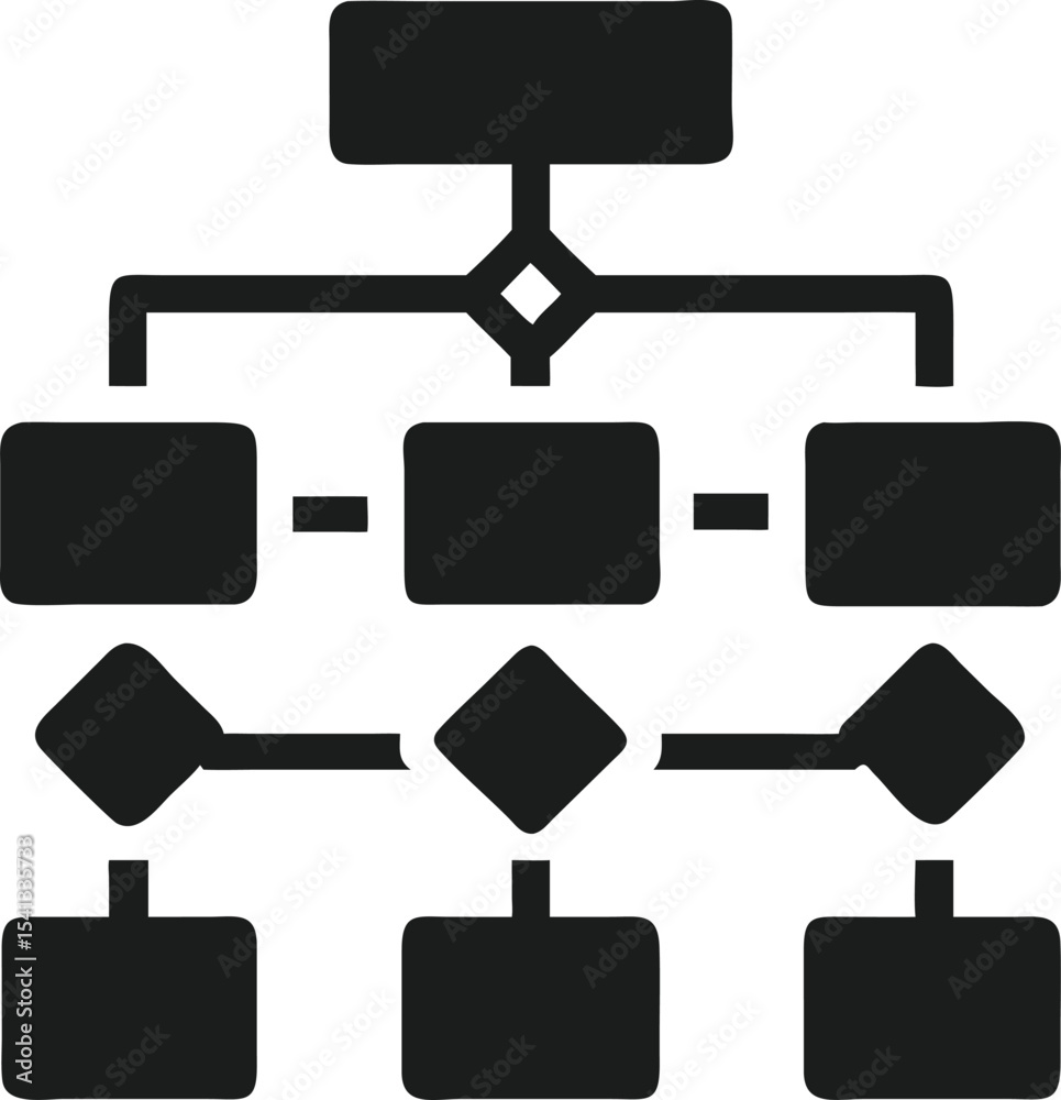 Aufkleber clean black silhouette of a machine learning algorithm flowchart with transparency