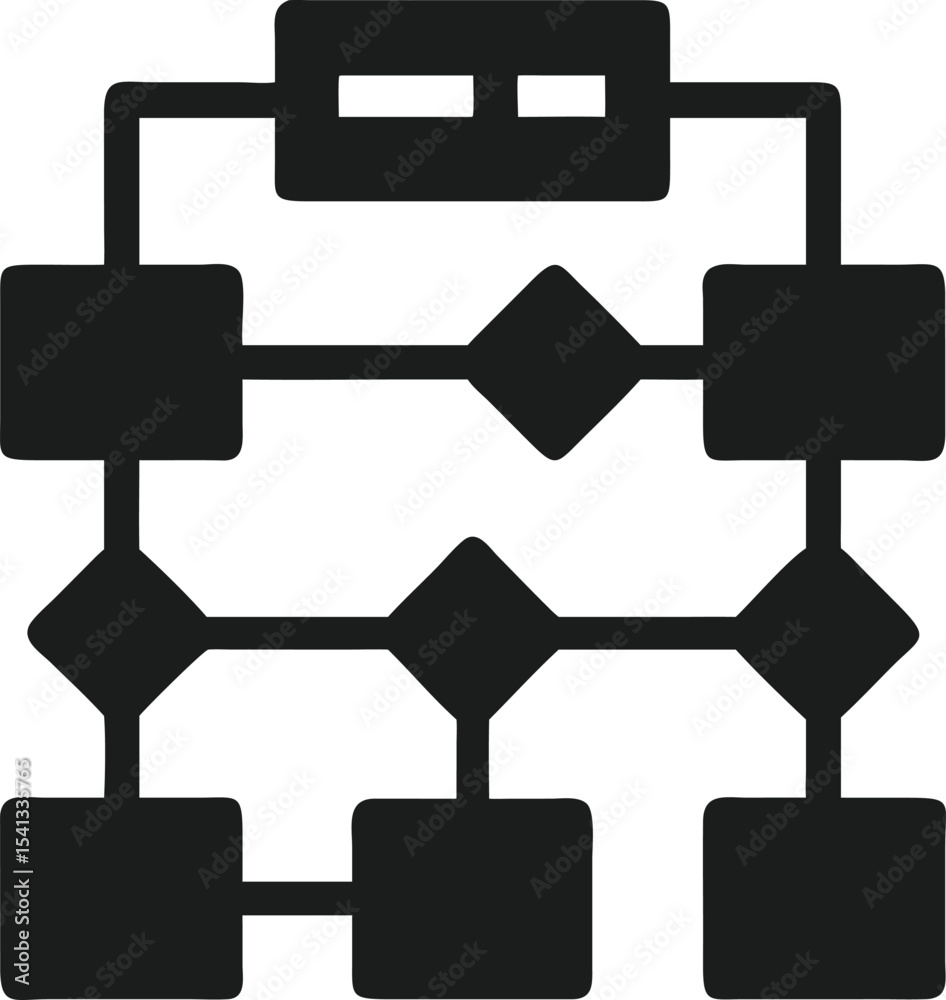 Poster modern black silhouette depicting machine learning algorithm flowchart diagram vector design