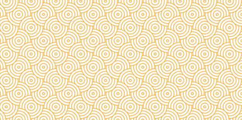 Overlapping creative diamond circle abstract orange and yellow pattern background with waves texture. geometric digital fabric pattern circles floral round lapping white retro background.	
