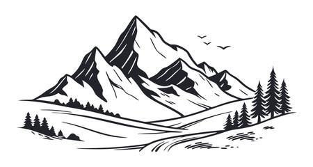 Mountain silhouette icon vector set illustration for logo. Collection of black mountain peak icons.