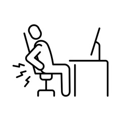 Backache desk work icon symbol depicting back strain during long computer usage in remote job settings