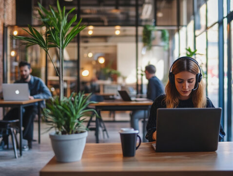 woman working on laptop in the cafe